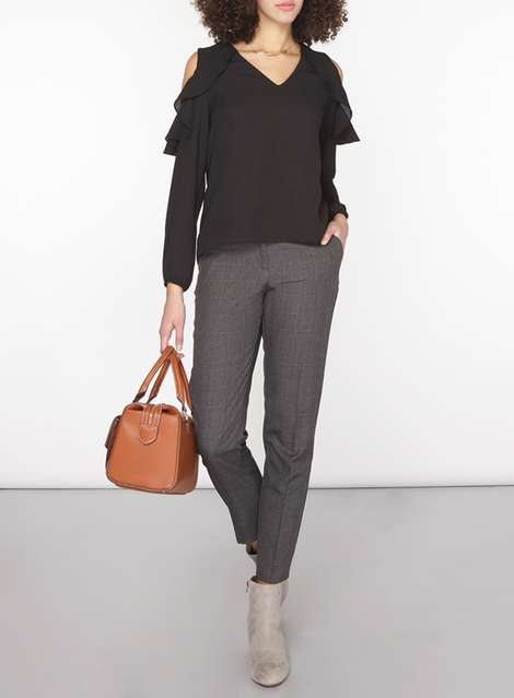 **Tall grey check ankle grazer trousers